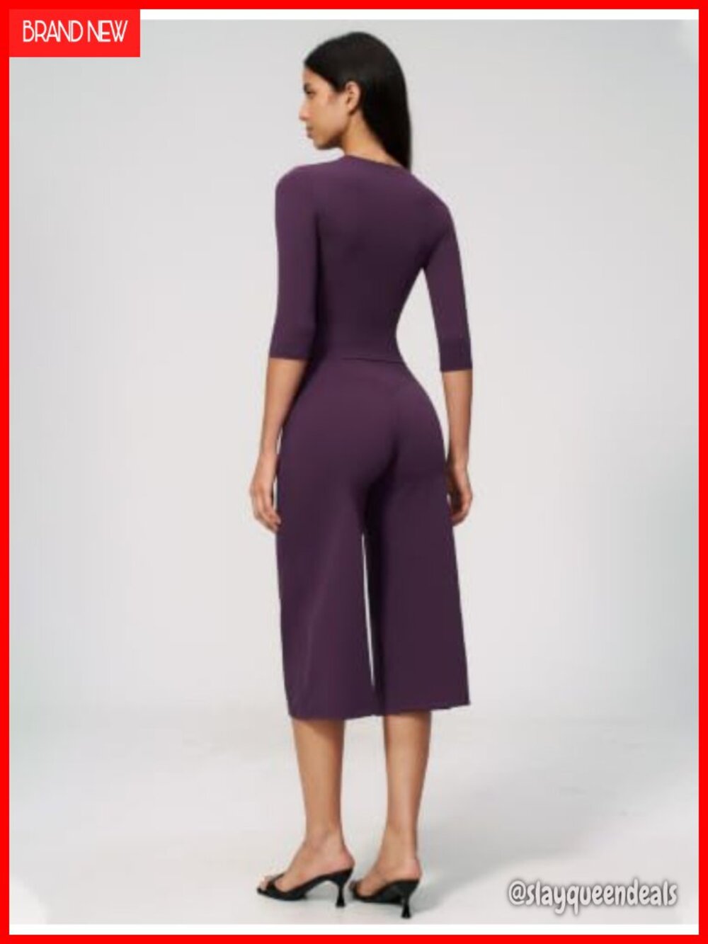 Women's Two Piece Workout Set 3/4 Sleeve Top Wide Leg Capri Pants Gym - Picture 2 of 6